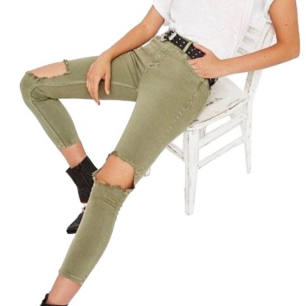 Free People busted Knee olive jeans